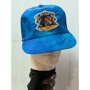 VINTAGE Gold Medal Headwear Snap Back TyeDye Joe CAMEL TRUCKER fabric Hat  Cap